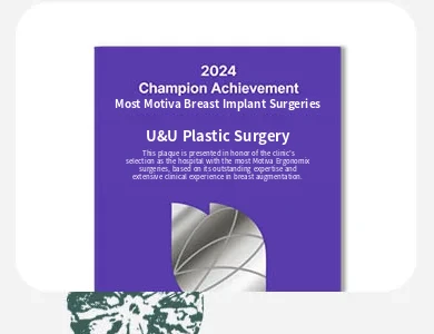 2024 Champion Achievement — คลินิกศัลยกรรมตกแต่ง U&U โรงพยาบาลที่ผ่าตัดถุงเต้านมเทียม Motiva มากที่สุด